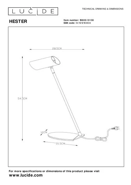 Lucide HESTER - Lampe de bureau - 1xGU10 - Anthracite - technique